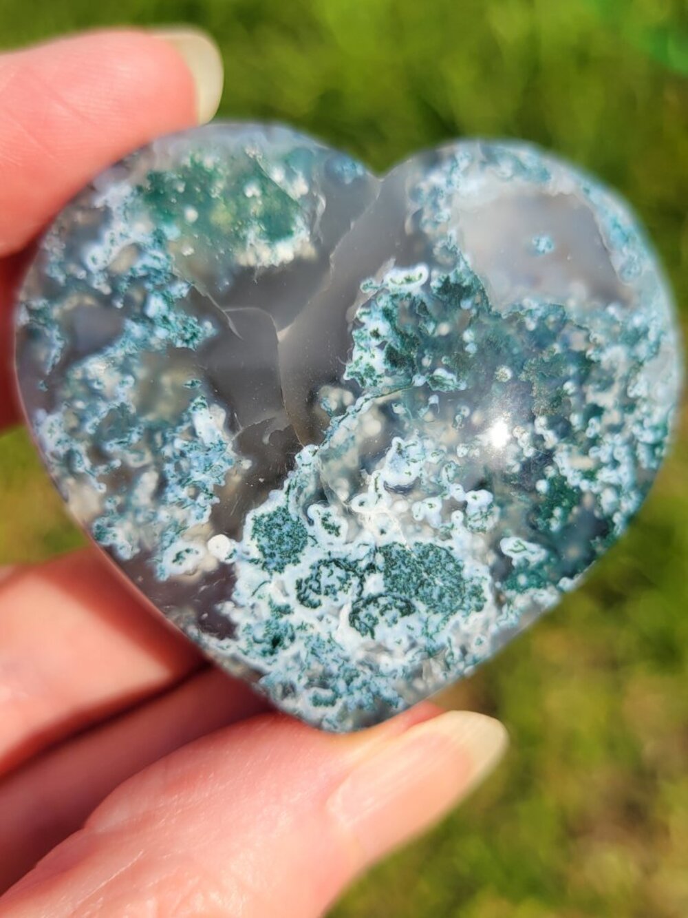 Moss Agate Heart Palm Stone  (MA907)